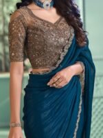 Women's Multicolor Georgette Solid Saree with Unstitched Blouse Piece - Image 4