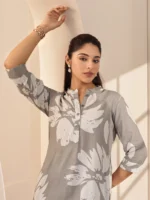 Grey Printed Rayon Straight Tunic