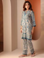 Off White Printed Cotton Blend Straight Cord Set - Image 3