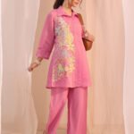 Pink Floral Embroidered Chanderi Cotton Cord Set