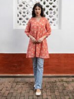 Orange Georgette Floral Short Kurti - Image 2