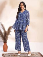 Multi Color Georgette Floral Printed A-Line Cord Set