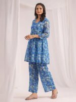 Blue Georgette Floral Printed A-Line Cord Set - Image 3
