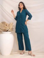 Teal Blue Dobby Chiffon Solid Straight Cord Set