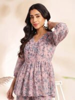 Baby Pink Georgette Floral Printed A-Line Cord Set - Image 2