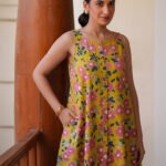 Yellow Pure Cotton Floral Printed A-Line Short Kurti