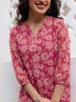Pink Georgette Floral Printed A-Line Short Kurti