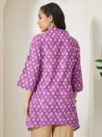 Purple Pure Cotton Ethnic Motifs Printed A-Line Short Kurti - Image 3