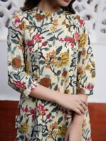 Beige Pure Cotton Floral Printed A-Line Short Kurti