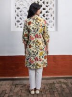 Beige Pure Cotton Floral Printed A-Line Short Kurti - Image 3