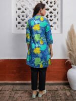 Blue Pure Cotton Floral Printed A-Line Short Kurti - Image 3