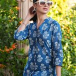 Indigo Pure Cotton Batik Printed Straight Cord Set