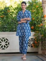 Indigo Pure Cotton Batik Printed Straight Cord Set - Image 2