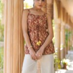 Rust Brown Pure Cotton Floral Printed A-Line Short Kurti