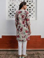 Cream Pure Cotton Floral Printed Straight Short Kurti - Image 2