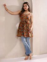 Red Pure Cotton Paisley Printed A-Line Short Kurti - Image 2