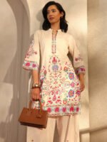 Off White Printed Cotton Blend Cord Set - Style 1473H